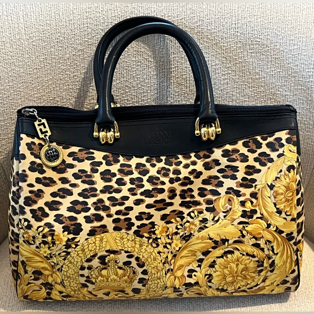 Authentic Gianni Versace Leopard Print Satchel (B… - image 1